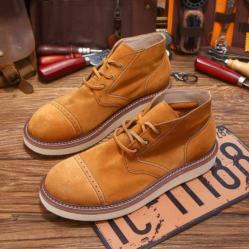 New High End Genuine Leather Casual Shoes Men High Top Lace Up Outdoor Desert Motorcycle Work Ankle Boots Male Flat Sport Boots