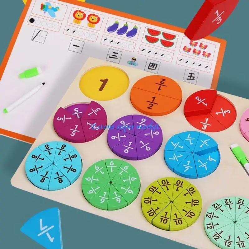 090B Children Math Fraction Circles Mathematic Learning Toy Set Educational Blocks Puzzle Game Teaching Aid for Math