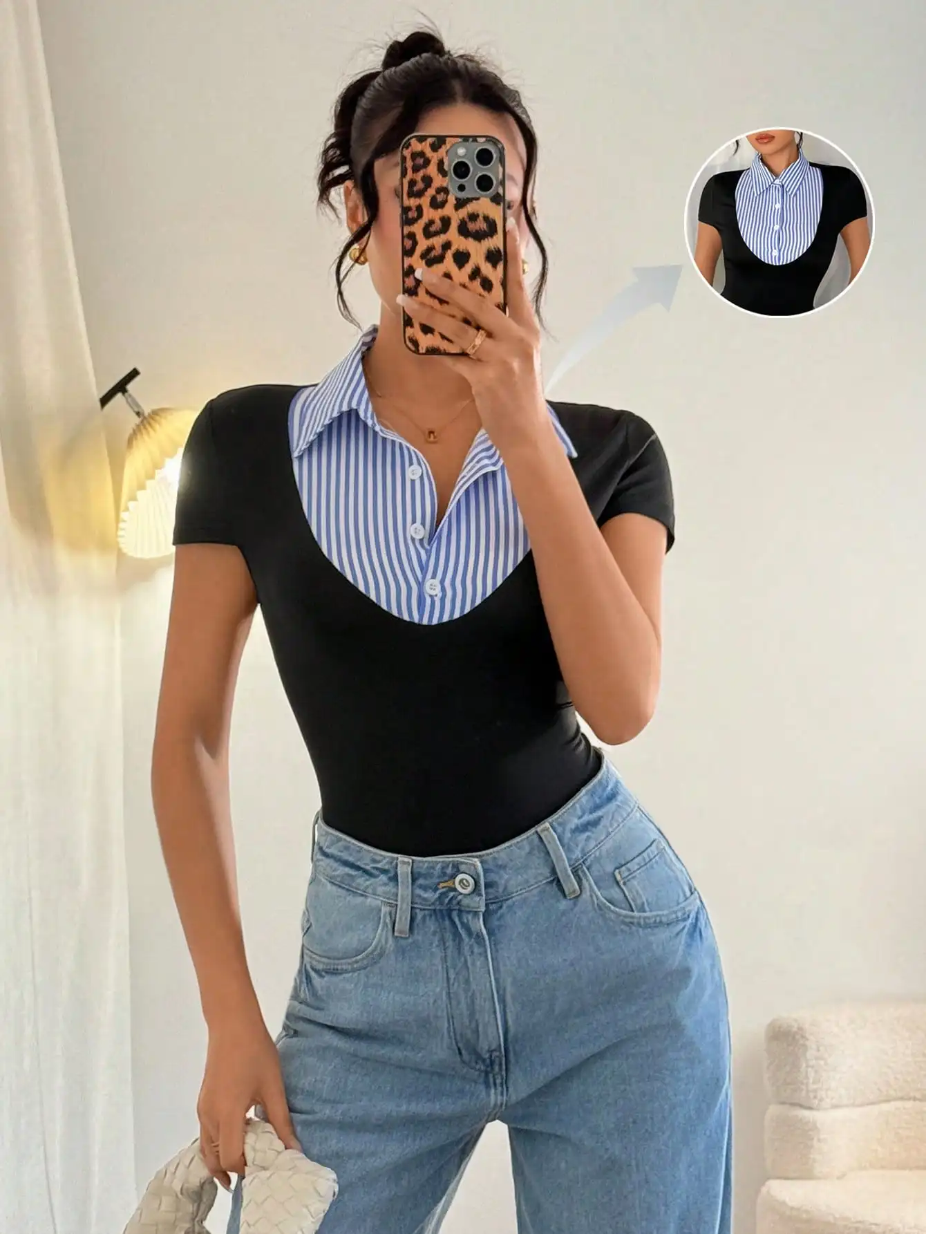 

Nice Elegant Tight AB Spliced ​​lapel Short Sleeve Multi-color Spring And Summer Women's Jumpsuit