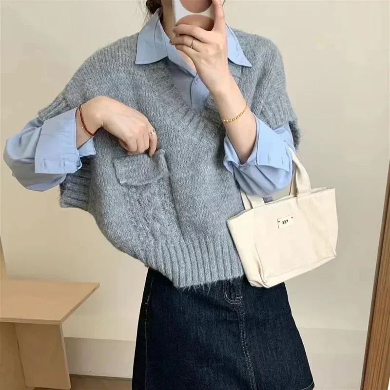 

Preppy Style V-neck Sweater Vest Women Autumn 2025 New Sleeveless Knitted Camisole Top Korean Fashion Clothing Vests