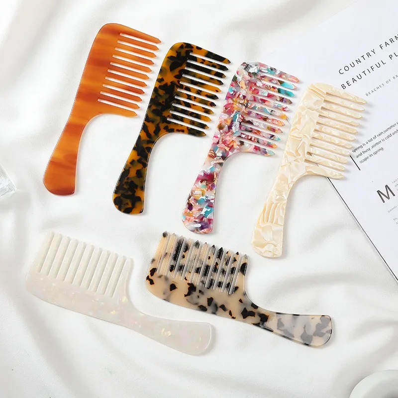 Acetic Acid Board Comb Girl Wide Tooth Marbling Hair Comb Acetate Plate Comb Fashion Leopard Anti Static Hair Hair Brush