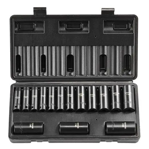 Impact Sockets Set 15pcs 6-Point 3/8in Drive Bit Ratchet Tool Kit for Case