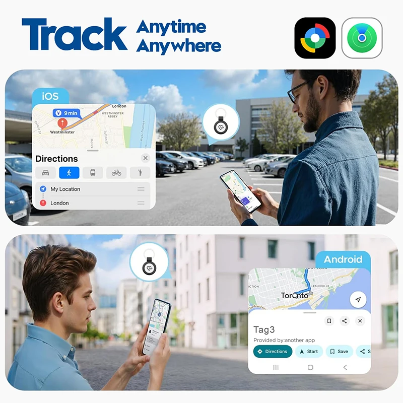 Intelligenter Tracker-Tag für iOS und Android, Anti-Verlust-GPS-Gerät für Haustiere, Schlüssel und Gepäck, Kompatibel mit Apple Find und Google Find My Device Netzwerk – Detail 5