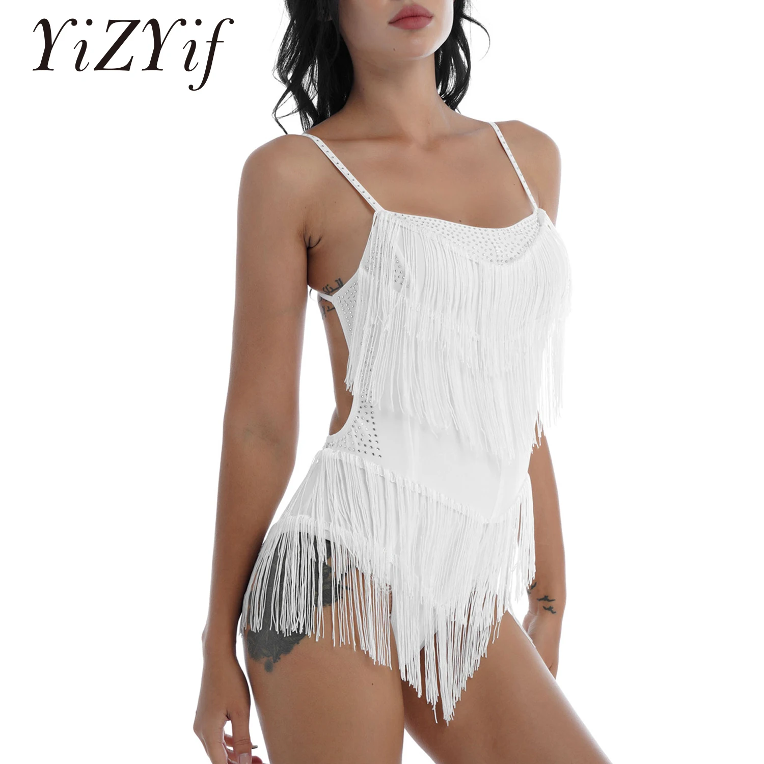 

Rhinestone Fringes Latin Bodysuit Sexy Tassel Leotard Jazz Dance Costume One-piece Stage Wear Dancer Performance Show Clothing