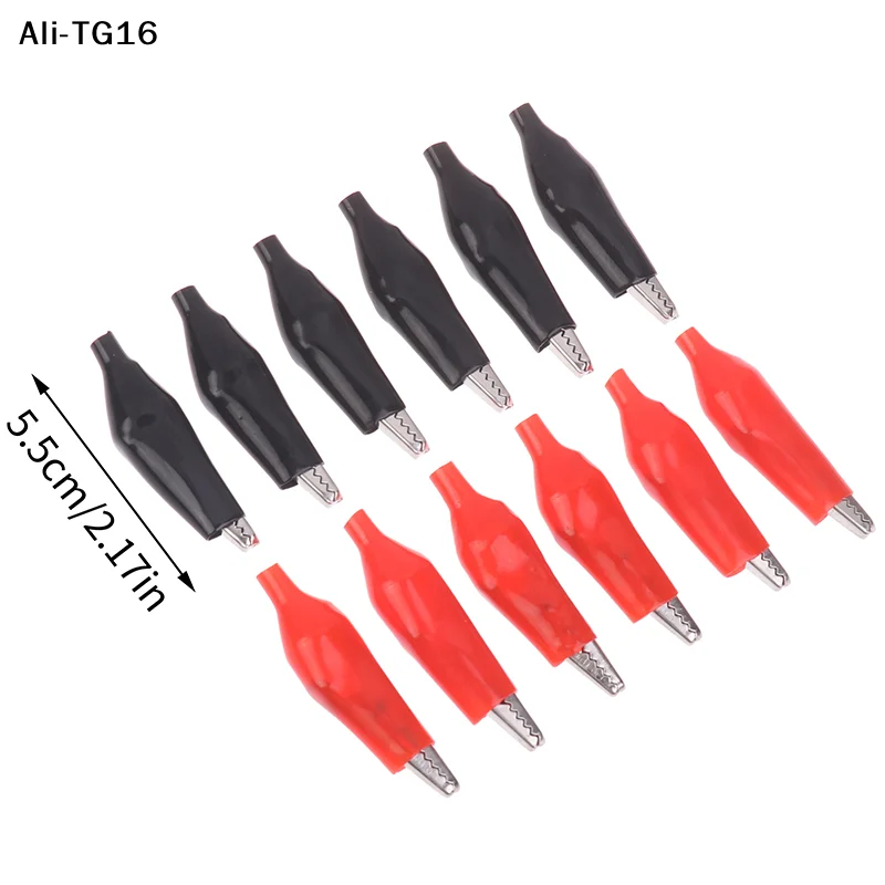 【AH】12Pcs Metal Alligator Clip(6 Red + 6 Black) 25/35/45MM Crocodile Electrical Clamp Testing Probe Meter with Plastic Boot