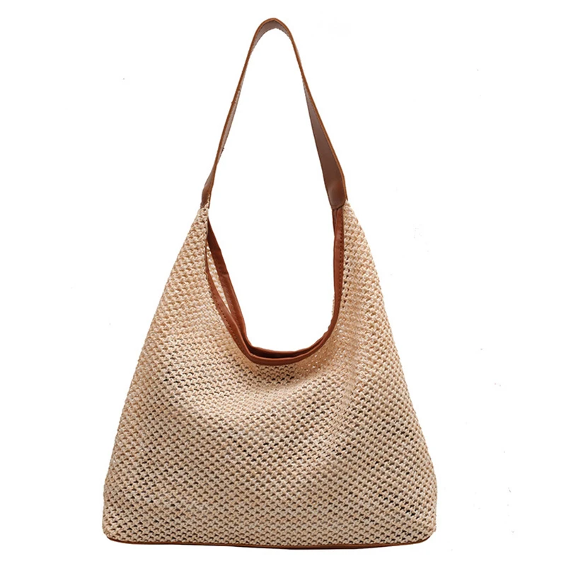 Vintage Woven Shoulder Bag for Women Clutch Purses Beach Handbags Outdoor Travel Pouch High Capacity Sack Shopping Straw Bag