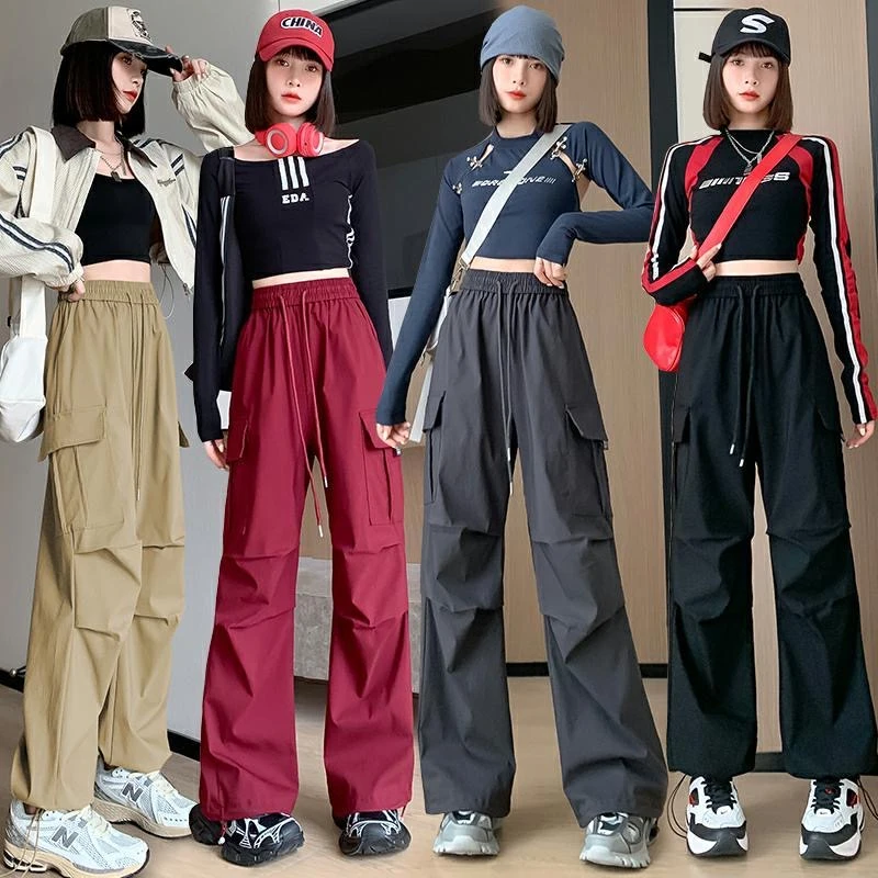 American Style Quick Dry Work Pants Women's Spring Autumn New Multi Color Large Size Straight Leg Drapey Wide Leg Casual Spor...