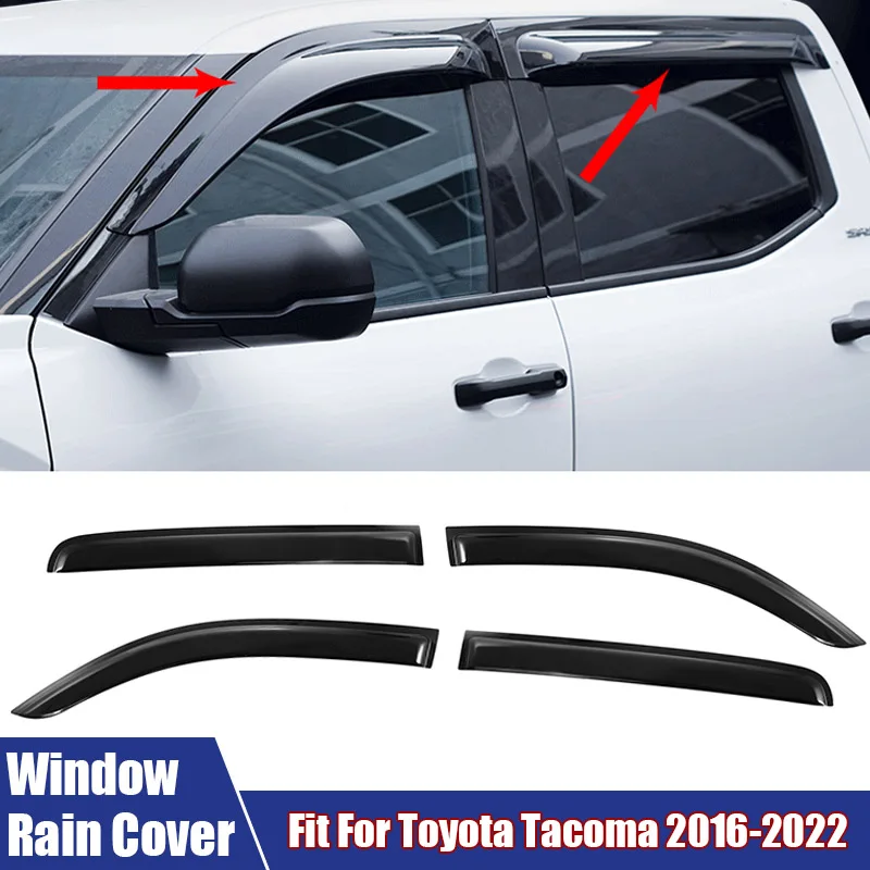 

4Pcs/Set Car Window Rain Covers Paste-Mounted Auto Window Visor Ventilation Deflector Trim Cover Fit For Toyota Tacoma 2016-2022