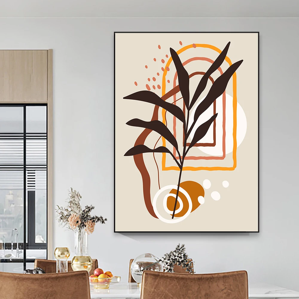 Abstract Orange Flower Print Poster Minimalist Wall Art Leaf Design Large Canvas Painting Modern Botanical Bedroom Wall Decor