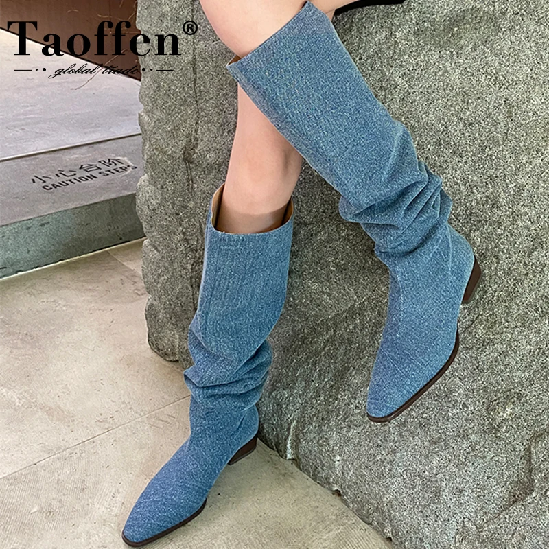 

Taoffen Size 34-42 Women'S Long Boots 2023 New Winter Shoes Solid Color Street Fashion Female Boots Casual Women Footwear