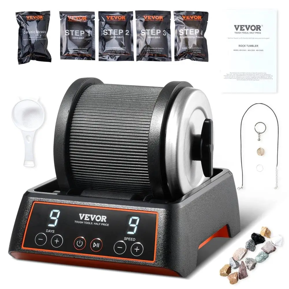 

Rock Tumbler Kit 2.5lbs 9Speeds 9Day Timer with Grits