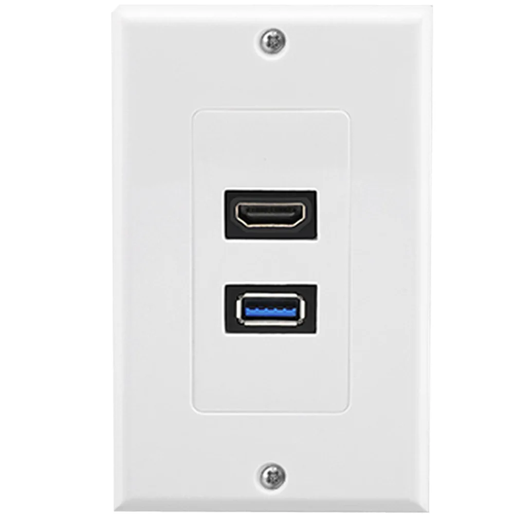 HDMI-compatible and USB 3.0 Sing GANG Wall Plate USB 3.0 + HDMI Outlet Mount Socket Face Plate Cover Component Composite