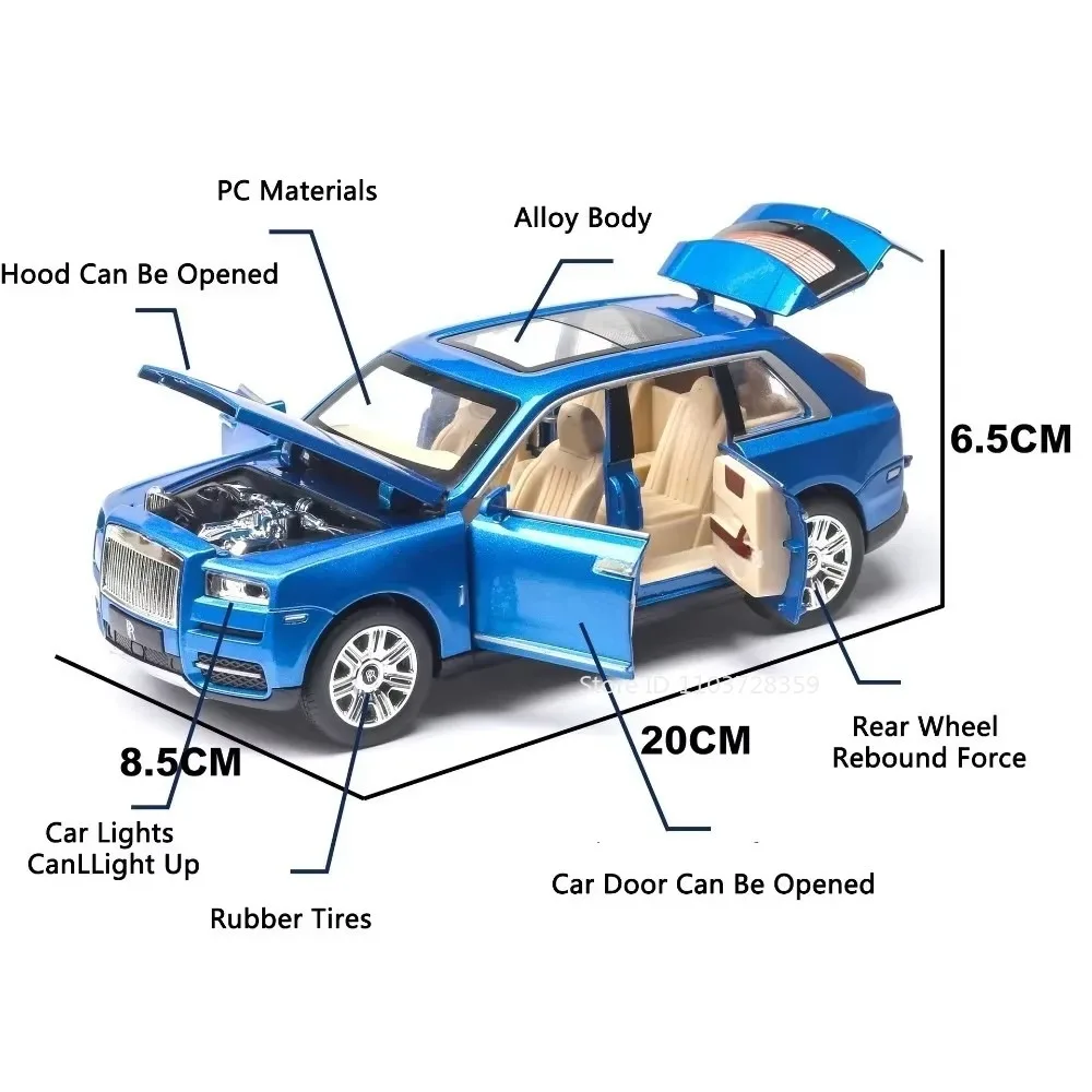 1:24 Auto Model Rolls-royce Cullinan Mansory Speelgoed Legering Diecast SUV Modellen Geluid Licht Deuren Geopend Pull Back voor kinderen Geschenken
