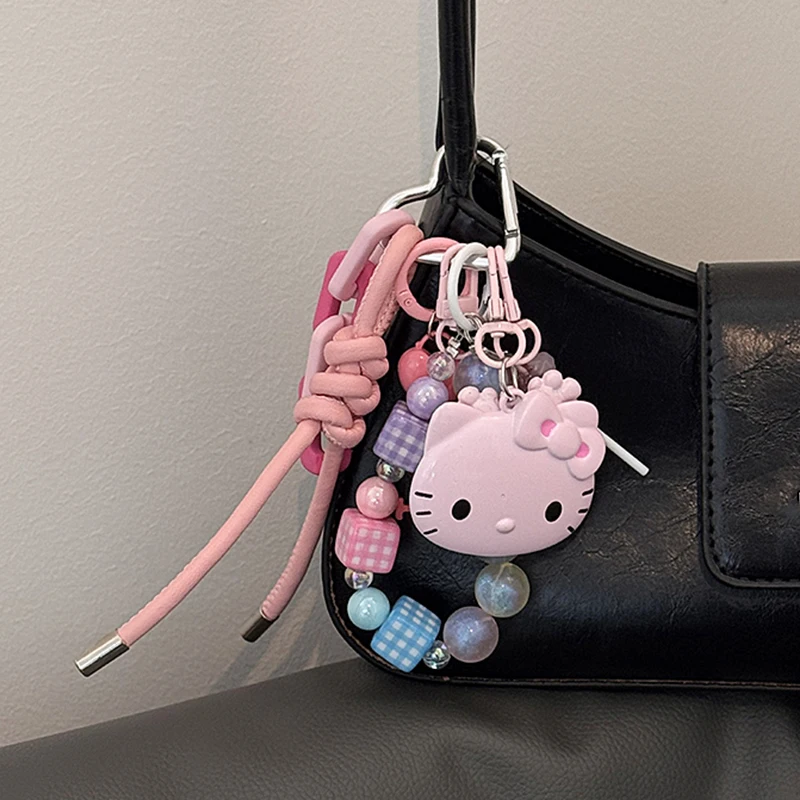 

Sanrios Cute Hellokittys Keychain Kawaii Cartoon Bead Keyring Bag Pendants Fashionable Lovers Pendant Ornaments Keychain Gifts