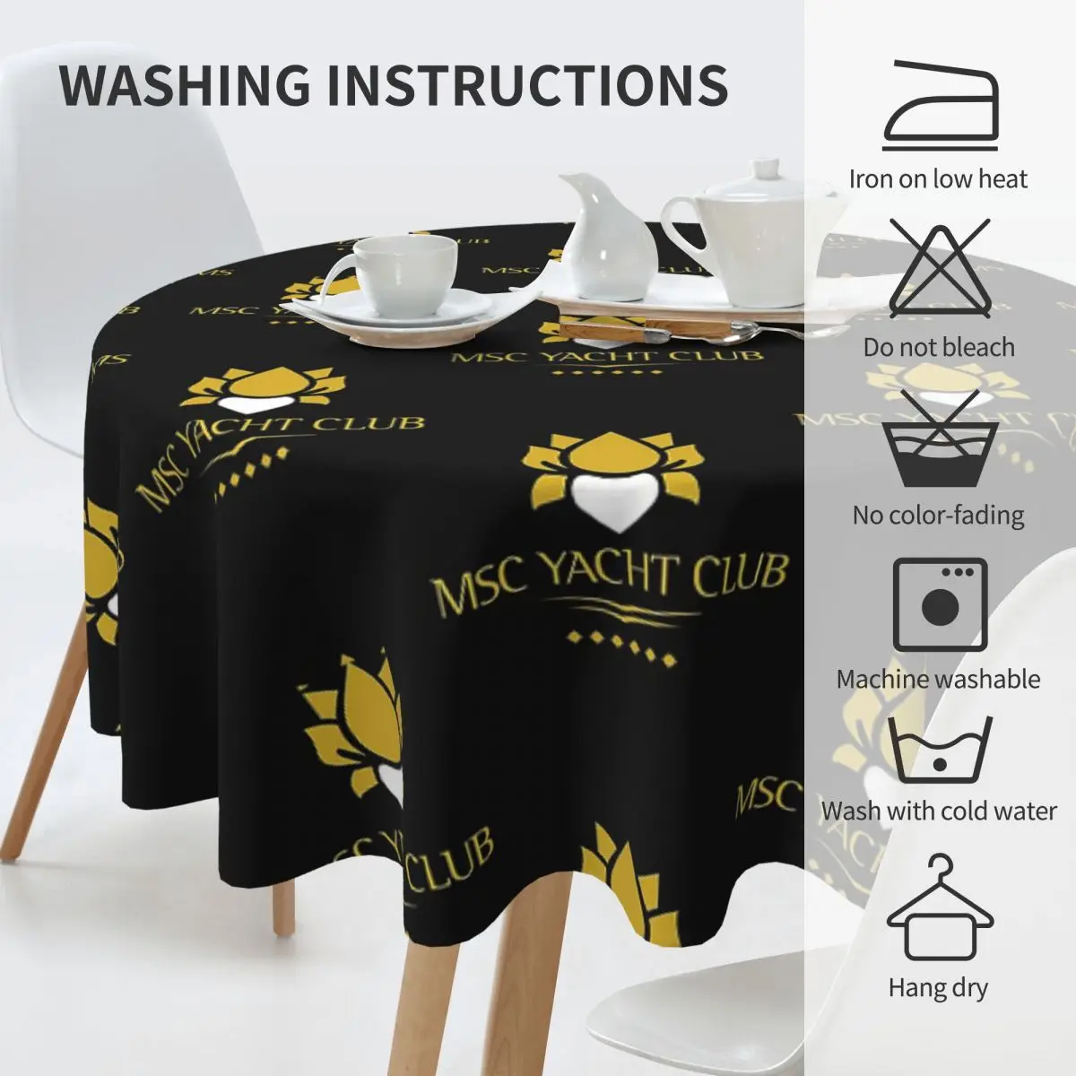 MSC Yacht Club Logo Design Cap مفرش طاولة مستدير مقاوم للماء مفرش طاولة مقاوم للزيت لأحداث المطبخ غطاء طاولة الطعام 60 بوصة #3