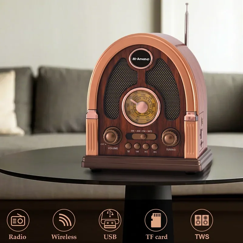 AM/FM/SW 3 نطاقات مكبر صوت راديو Type-C قابلة للشحن أجهزة الراديو المحمولة خمر دعم محرك USB TF BT مشغل موسيقى مع هوائي