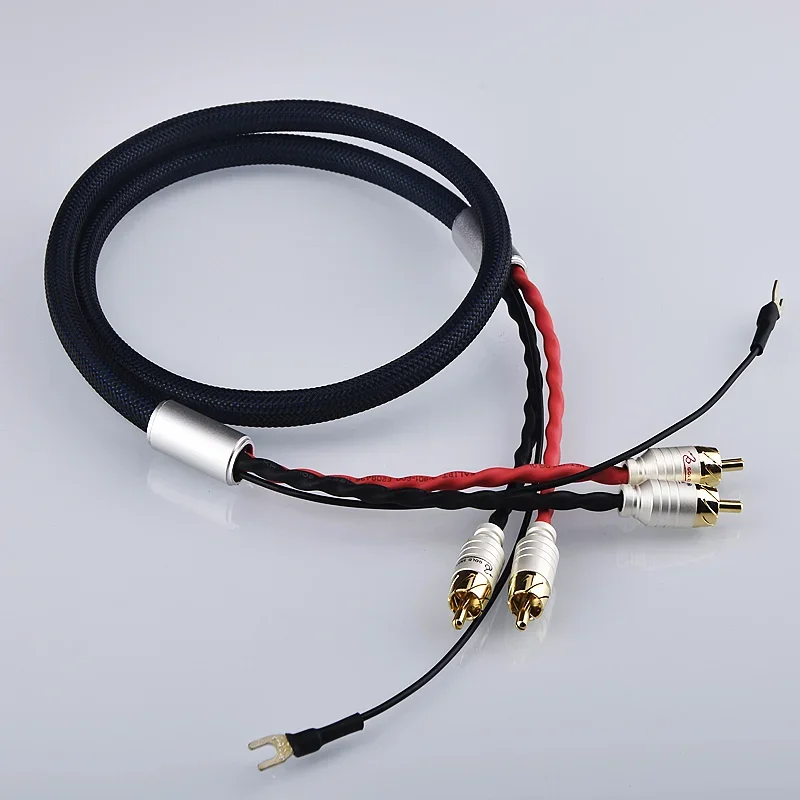 Cable Phono Weiduka RCA con enchufe de cable de tierra U Spade 4 núcleos OFC cobre plateado