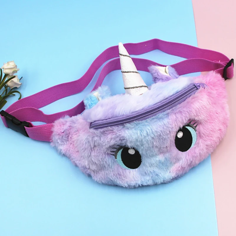 1Pcs Cartoon Plush Women Belt Bag Plush Unicorn Waist Bag Plush Toy Kids Fanny Pack Fashion Travel Phone Pouch Chest Bag Gift