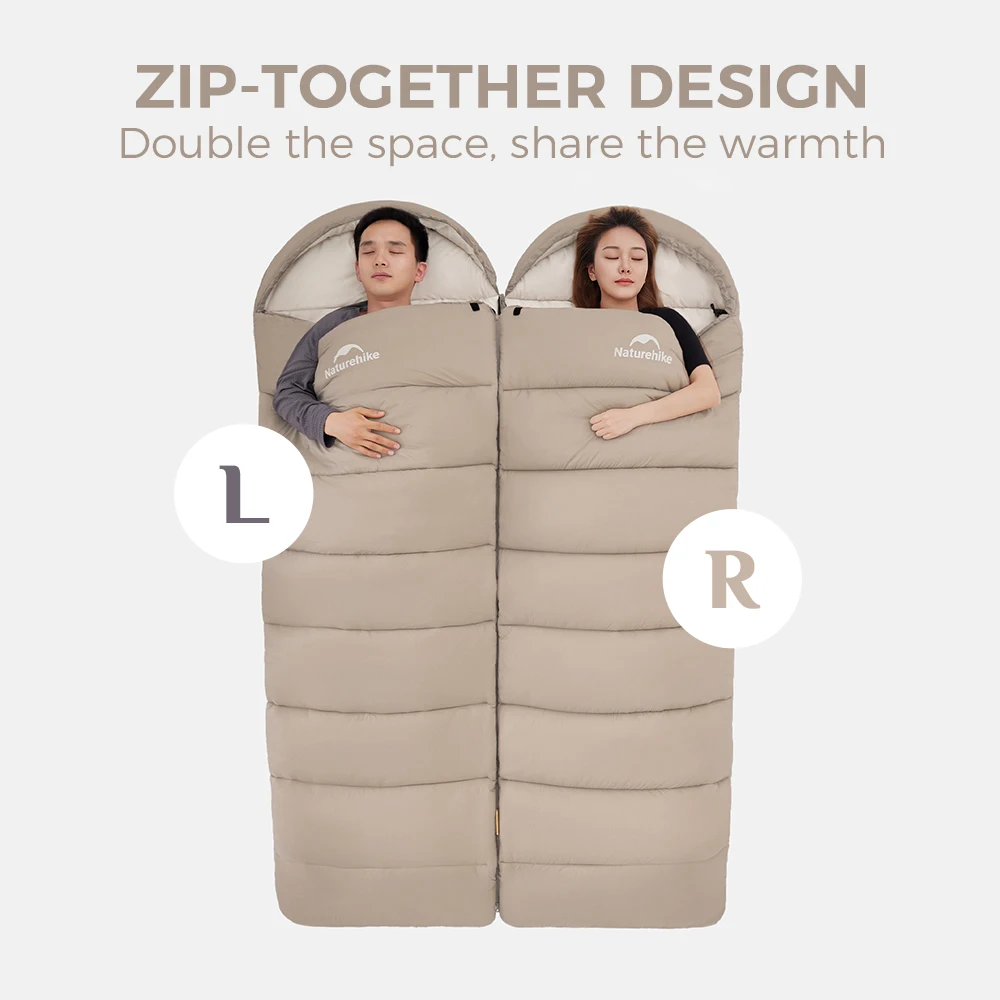 Naturehike M‑Series Gold‑Label Hooded Envelope Sleeping Bag, Machine Washable Interconnectable 2‑in‑1 Camping Sleeping Bag