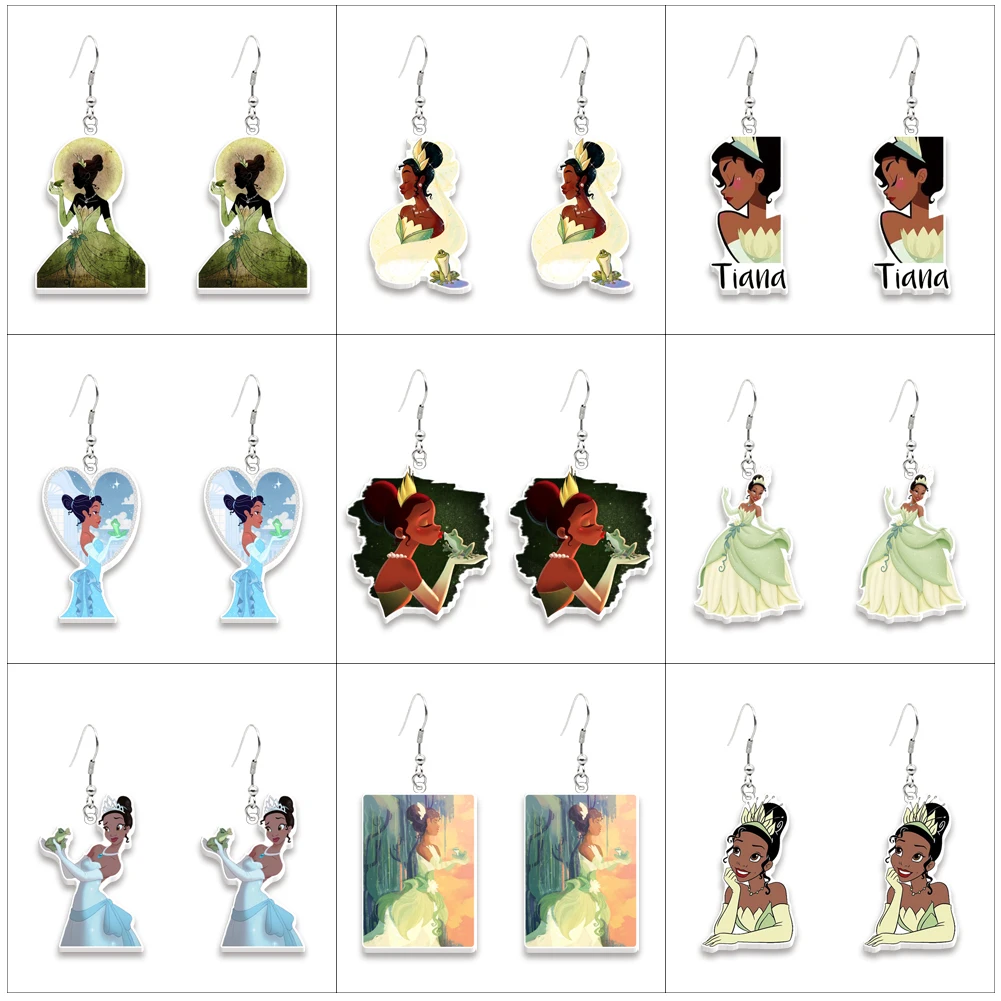 

W Princess Tiana Cartoon Disney Figure Character Women Stud Earrings Girl Acrylic Earring Jewelry for Women Gift