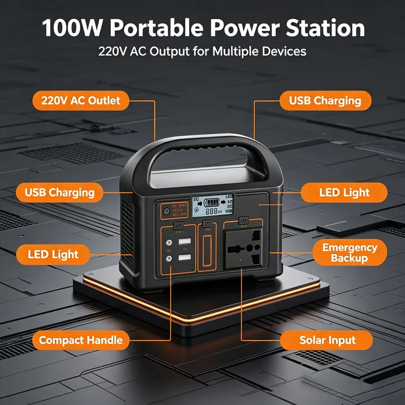 Gaiaray 100W Portable Power Station Solar Generator AC 220V 110V Emergency Power Plant LiFePO4 Charging Station 15W Solar Panel