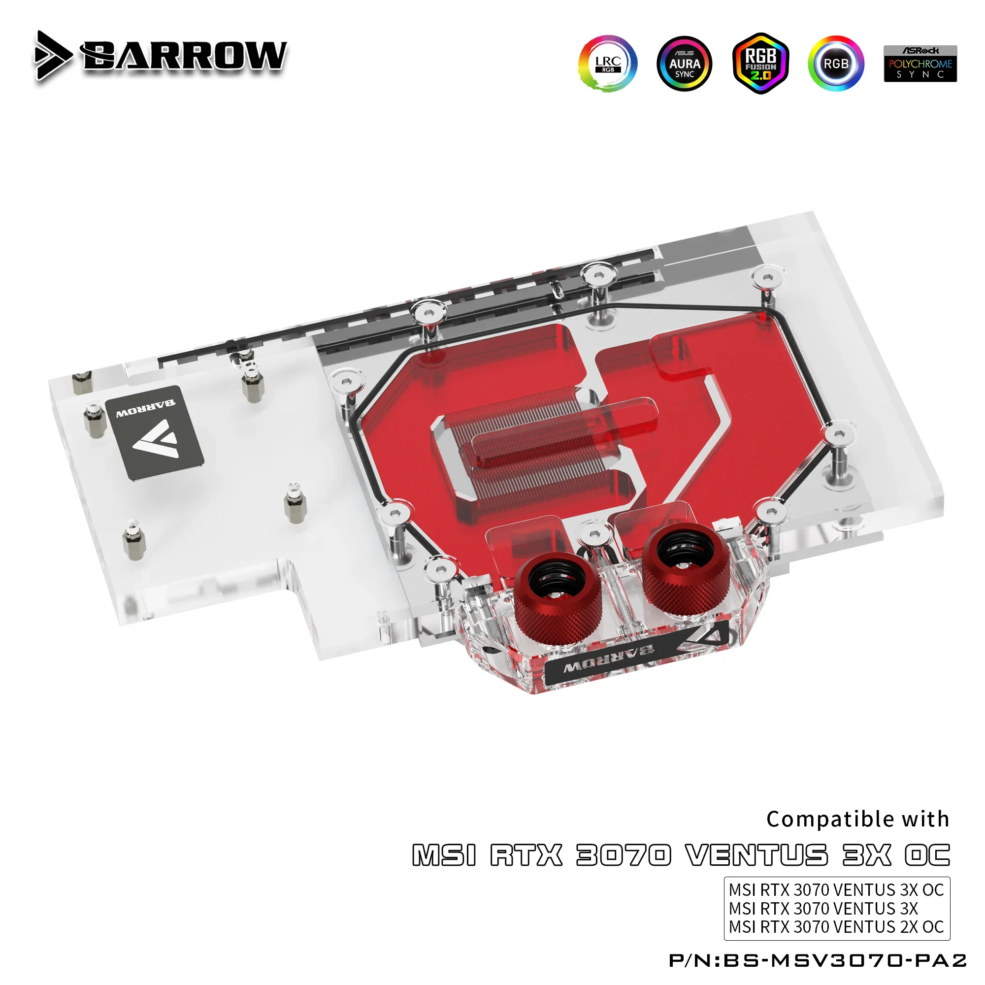 Barrow GPU waterkoeling blok voor MSI RTX3070 VENTUS, volledige dekking ARGB GPU koeler, PC waterkoeling, BS-MSV3070-PA2