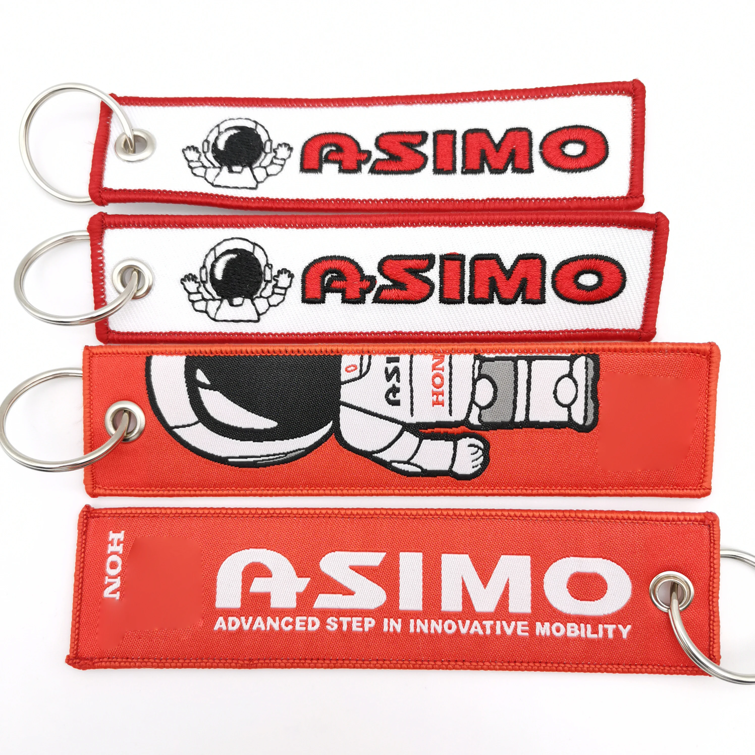 

1pcs JDM ASIMO White Red Embroidery Key Fobs Key Tag Motorcycle Key Chain for Men Gifts and Cars New Embroidery Key Trinket