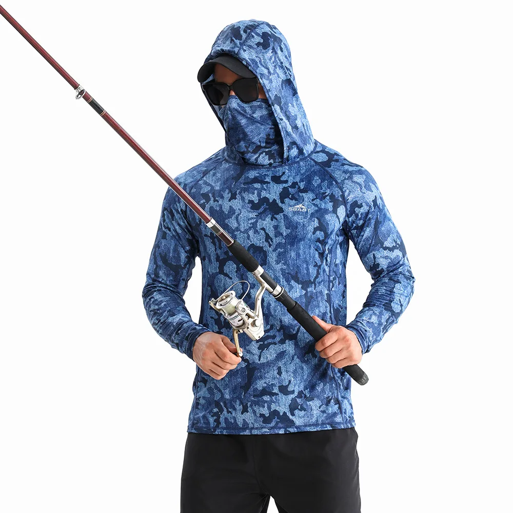 ملابس الصيد الصيفية مع غطاء محرك السيارة واقية من الشمس الجليد بارد قميص الصيد قناع الوجه UPF50 + في الهواء الطلق التجفيف السريع تنفس ملابس الصيد