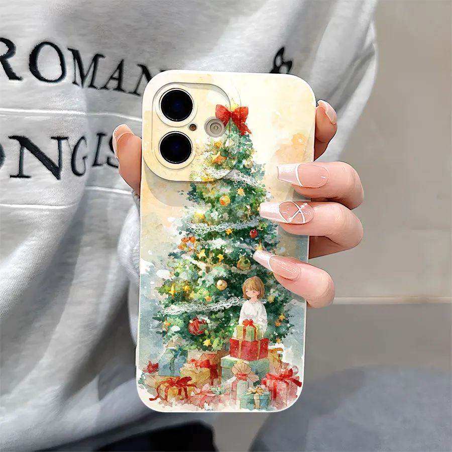 크리스마스 트리와 어린 소녀 패턴의 아이폰 17부터 11 프로 맥스 플러스까지의 휴대폰 케이스