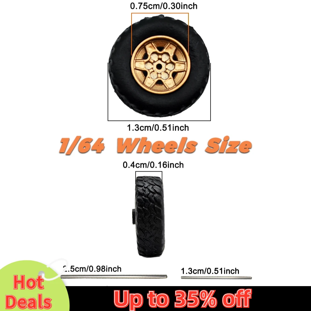 Kicarmod 1/64 Model Car All-Terrain Wheels with Rubber Tire Rivet Axle Diameter 13mm Refitting Parts For Off-Road Hot Wheels