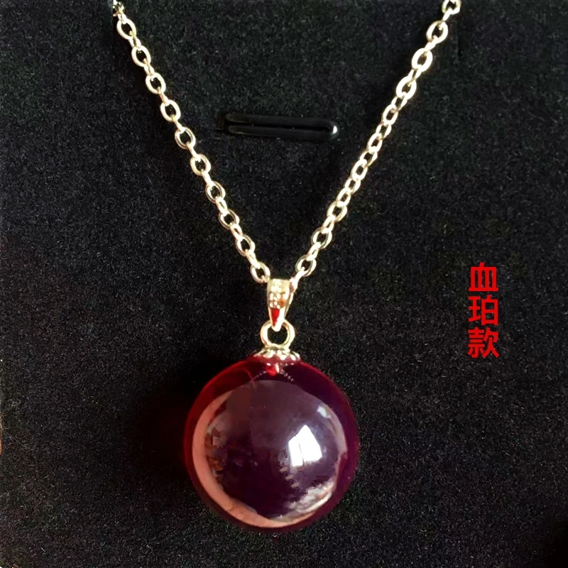 Natural Yellow Amber Round Sphere Pendant Red Yellow Amber Women Men 16MM Jewelry Reiki Stone Burma AAAAAAA