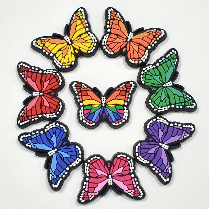 Serie de mariposas de colores para zapatos, hebilla de goma suave de PVC para zapatos de jardín, bricolaje, hebilla decorativa, pulsera de fiesta a