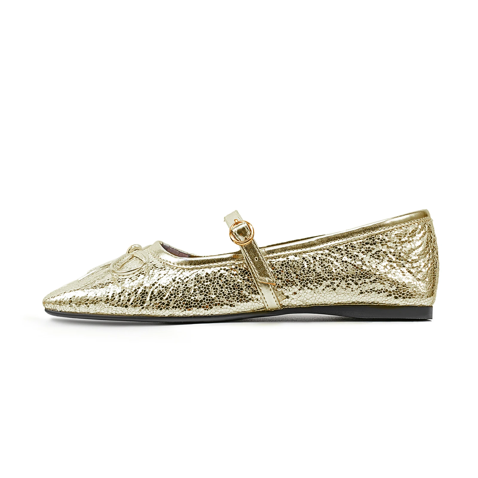

Arden Furtado 2025 Spring Metal cowhide Ballet flats Square toe Sweet bowknot word-cingulat Single shoe Large size Women's shoes