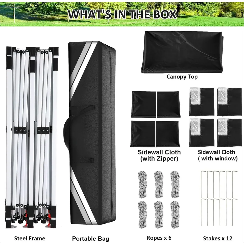 Barraca pop up dossel de 10x20 pés com 6 paredes laterais removíveis, dossel comercial fácil de cima, à prova d'água e UV50 + gazebo com saco portátil