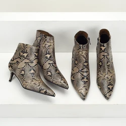Women Boots High Heels Female Shoes Zipper Boots-Women Snake Print Stiletto Ladies 2025 Med Rubber Ankle Pointy PU Solid Rome Po