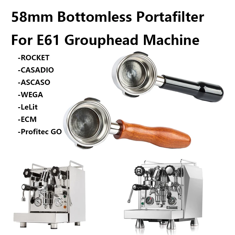 Portafilter sem fundo para máquinas de café, Espresso Machine, Lelit, Wega, Gemilai, Rocket, Rancilio, Royal, Faema, E61, 58mm