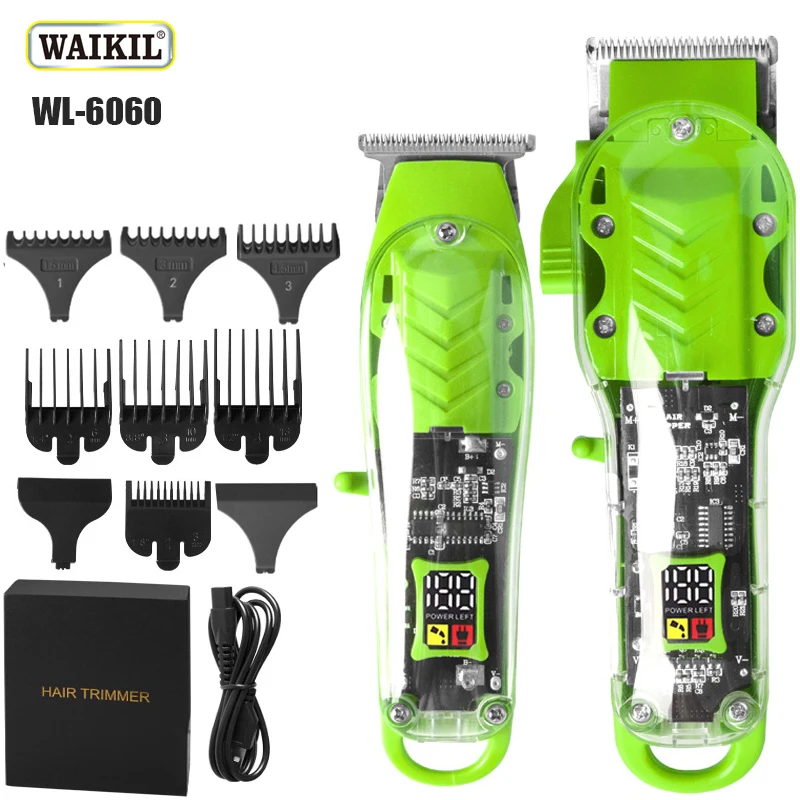 WAIKIL New Transparent Body Professional Men's Electric Barber Multi functional Oil Head Electric Clipper USB Charging trimmer