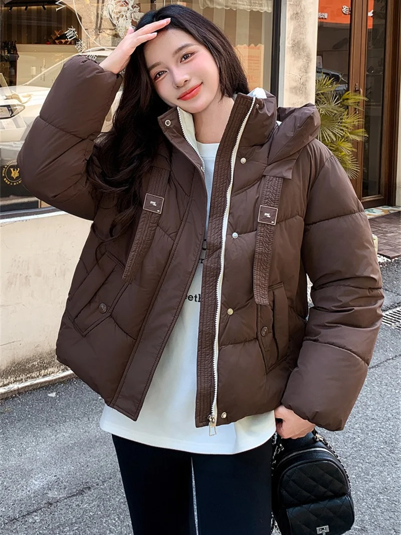 

2025 Korean Parkas Cotton-padded Jacket Women's Winter Short Coats Thicken Warm Loose Hooded Outerwear Student Streetwear Coats
