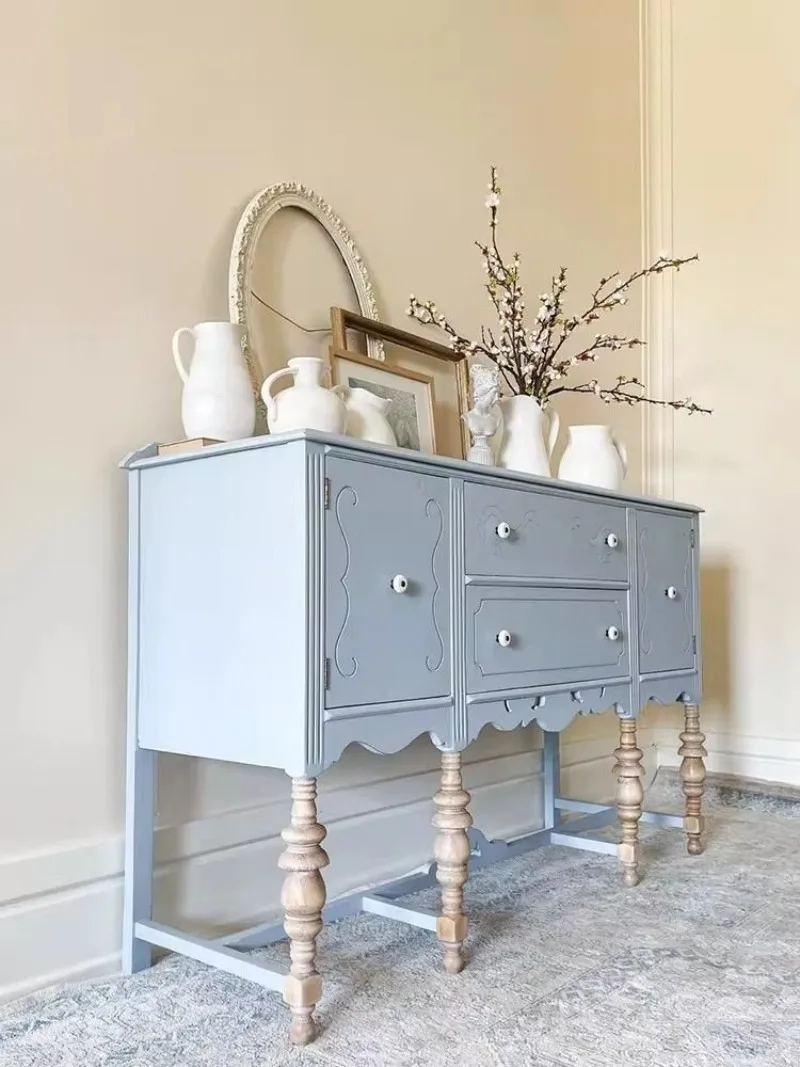 Franse massief houten woonkamer eetkamer zijkast Amerikaanse retro blauwe locker entree muur decoratieve kast gesneden veranda kast