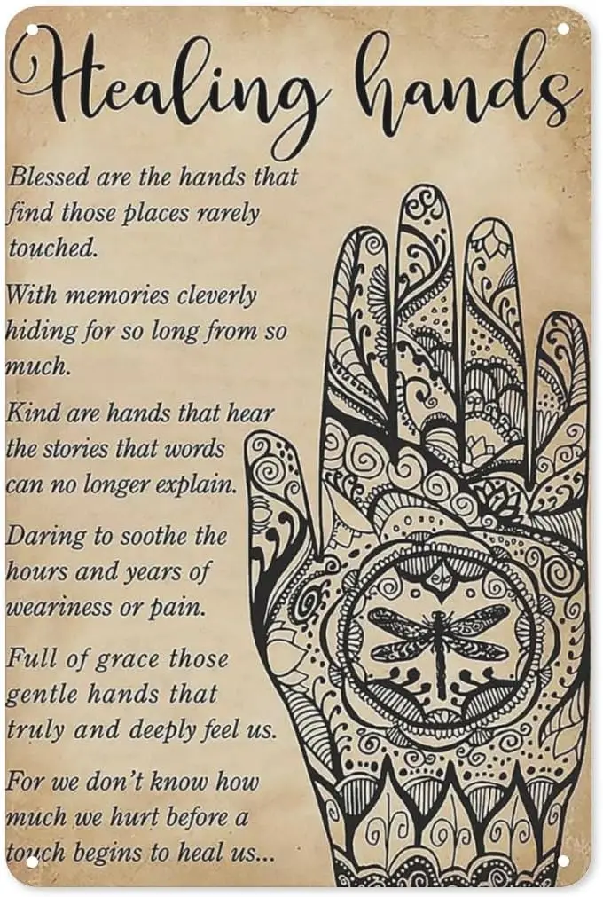 Retro Metal Tin Sign Healing Hands Massage Therapist Poster Sign for Outdoor & Indoor Wall Poster Home Bar Shop Decorations