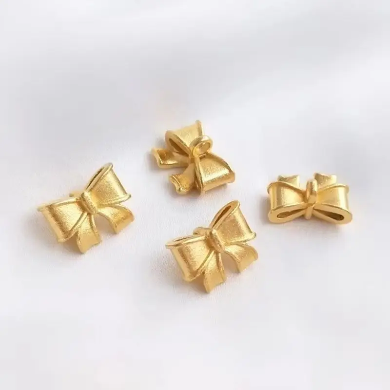 Cute Vietnamese Sand Gold Bow Button Spacer Beads Handmade Findings K431 For DIY Bracelet Necklace