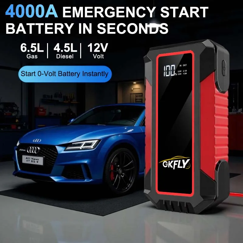 

GKFLY 4000A Портативное пусковое устройство для автомобиля, внешний аккумулятор 12В, аварийный бустер для запуска двигателя, новинка 2026 года