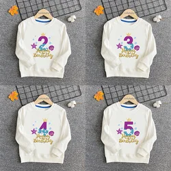 Cute Mermaid Princess Girl Sweatshirts 1 2 3 4 5 6 7 8 9 Years Happy Birthday Kids Hoodies Baby Pullover Tops Party Clothes Gift