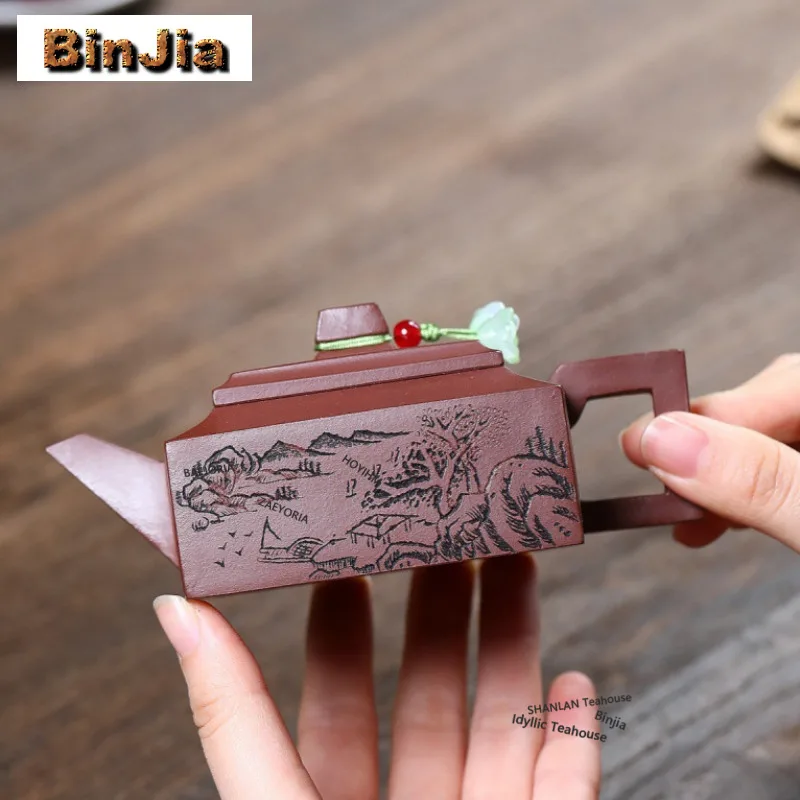 

170ml Classic Yixing Purple Clay Teapots Handmade Square Pot Raw Ore Di Cao Qing Mud Kettle Chinese Zisha Tea Set Accessories