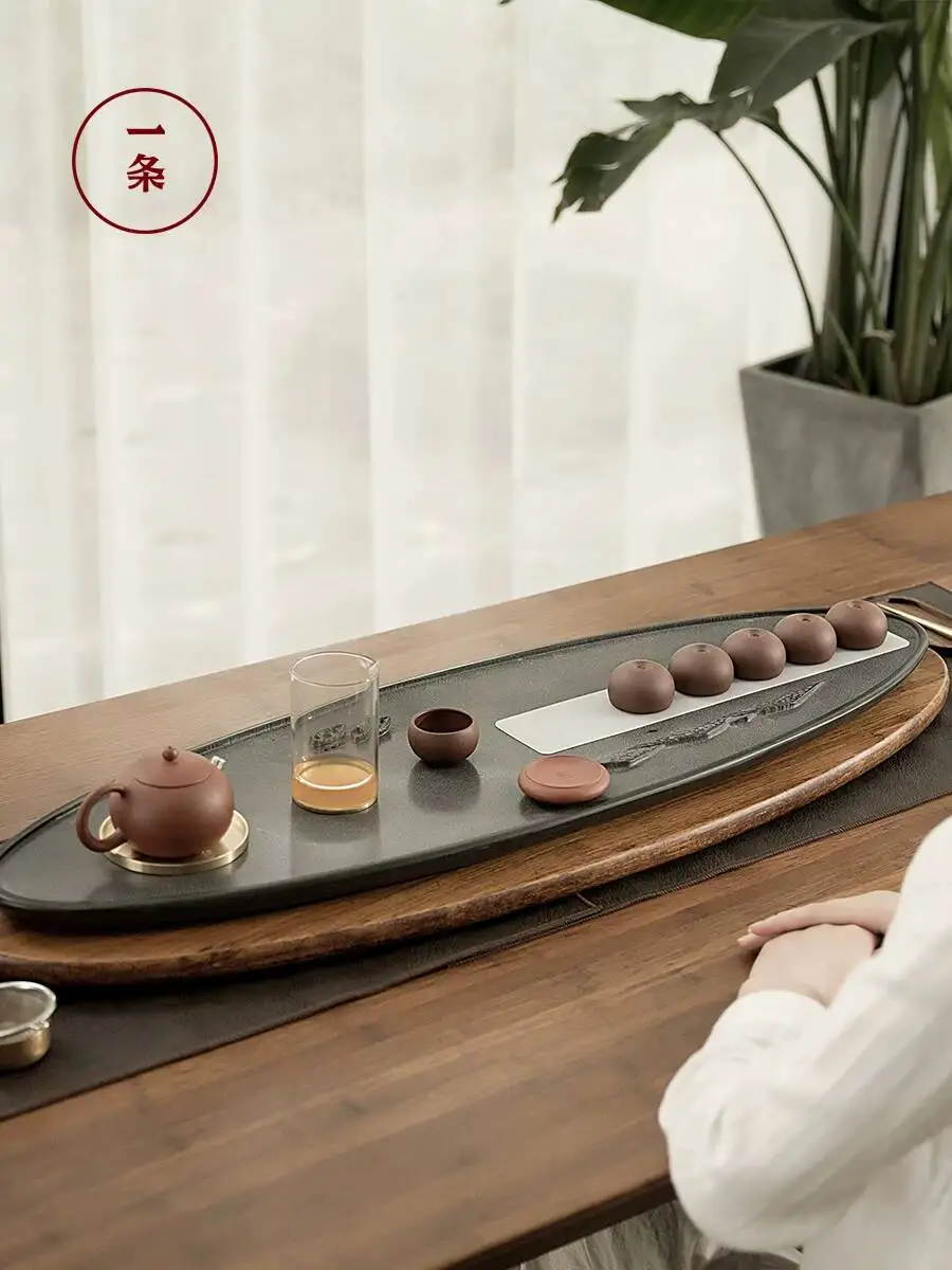 Black Stone Tray For Home Use, Made A Single Piece Of Natural Stone, Simple Japanese-Style Table, Handmade Modern Tray, Tea Sea