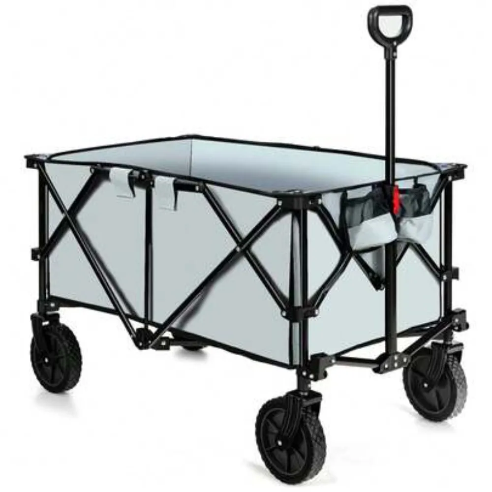 Collapsible Folding Wagon Utility Cart, 150L Large Capacity, Sturdy Steel Frame, Adjustable Telescoping Handle, Universal Swivel All Terrain Wheels, Detachable Cover Bag, Heavy Duty Portable Outdoor Garden Cart for Shopping Camping Beach Picnic, Easy