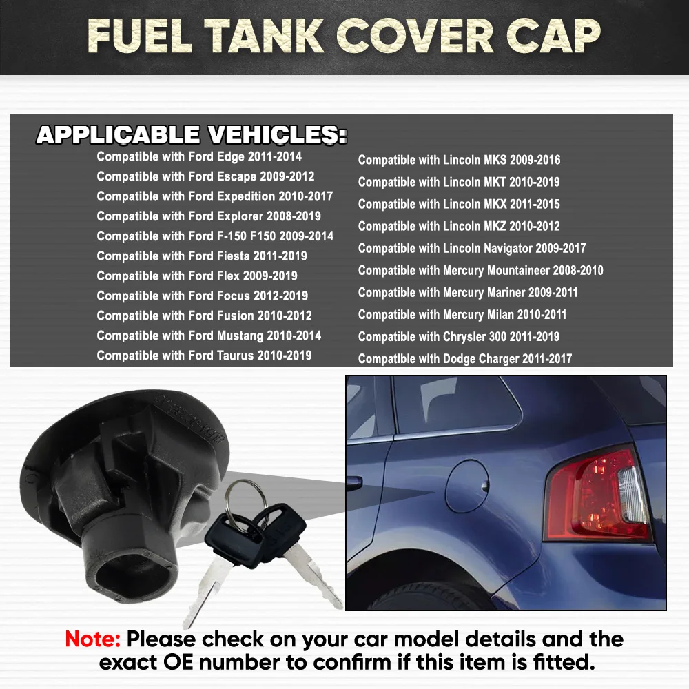 Fuel Tank Cap with 2 Keys Gas Petrol Locking Gas Fuel Cap For FORD F150 Explorer Escape Focus Fusion Dodge Charger 8U5Z9C268B