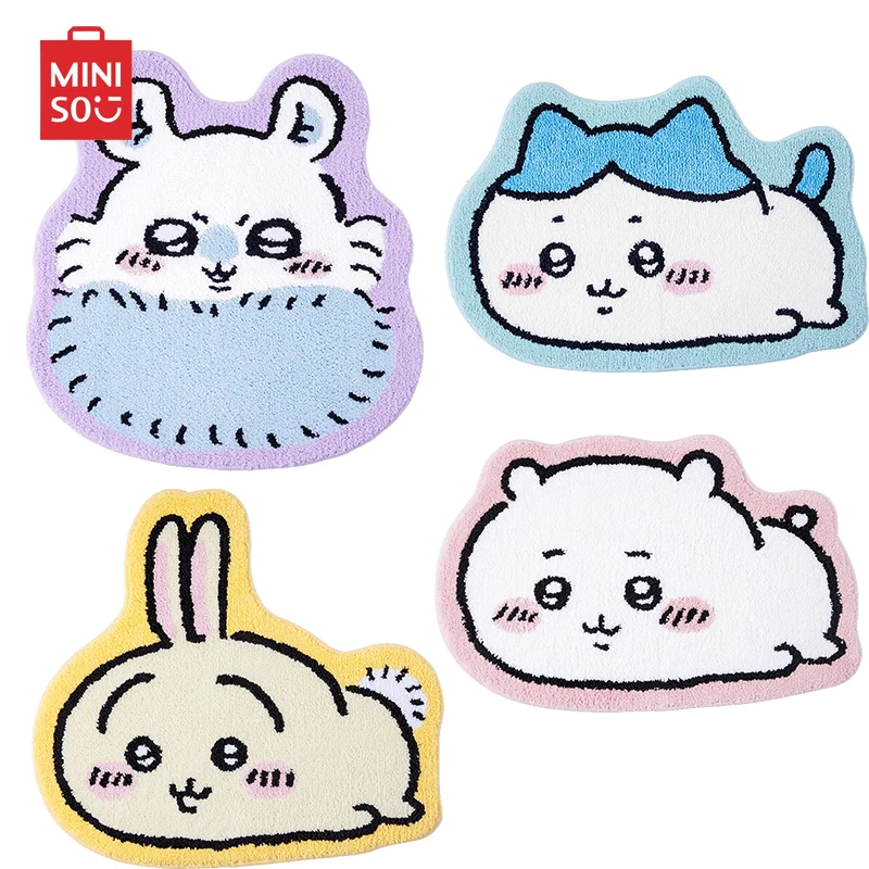 MINISO New Kawaii Chiikawa Hachiware Usagi Momonga Plush Floor Mats Cartoon Girls Living Room Anti-Slip Carpet Bedroom Decor