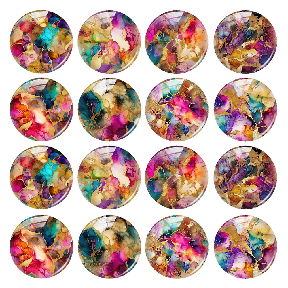Random Mixed Round/Oval/Square Alcohol Ink Fluid Art Multicolor Photo Glass Cabochon Flatback Demo Cameo For Diy Jewelry Making