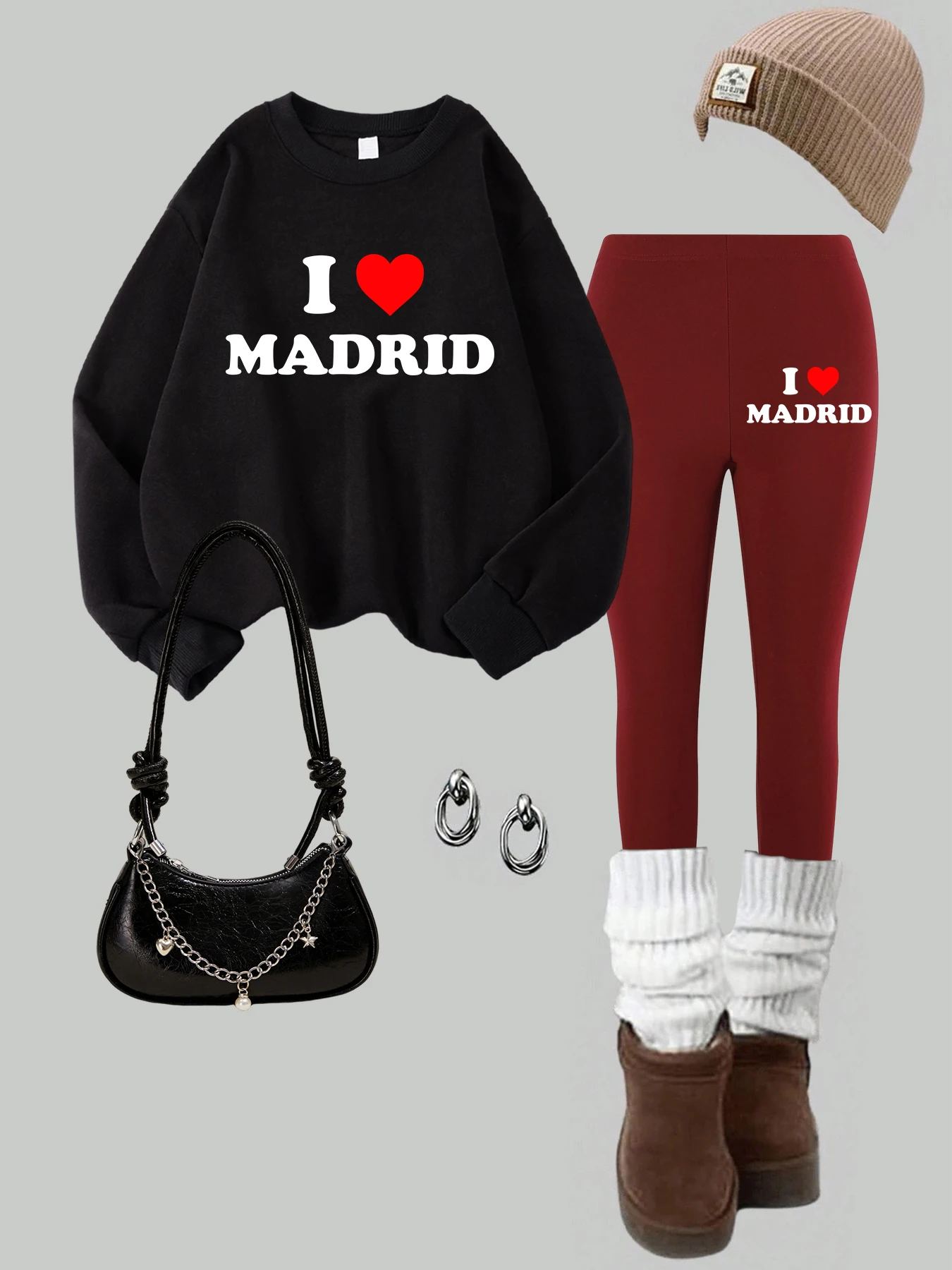 2-teiliges Damen-Sweatshirt-Leggings-Set mit Itrlia- und Nationalflaggen-Aufdruck, Herbst-Fleece-Thermo-Hoodie-Hosen, lässige Damenkleidung